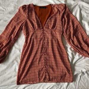 60s Retro Patterned Long-Sleeved Button-up Dress